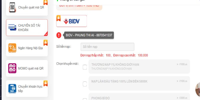 Nạp tiền SV368 đa dạng hình thức 